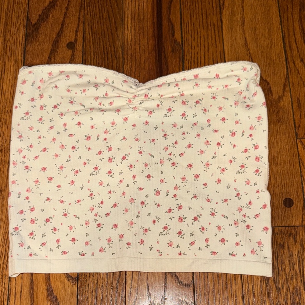 Pink Rose Cream Floral Tube Top